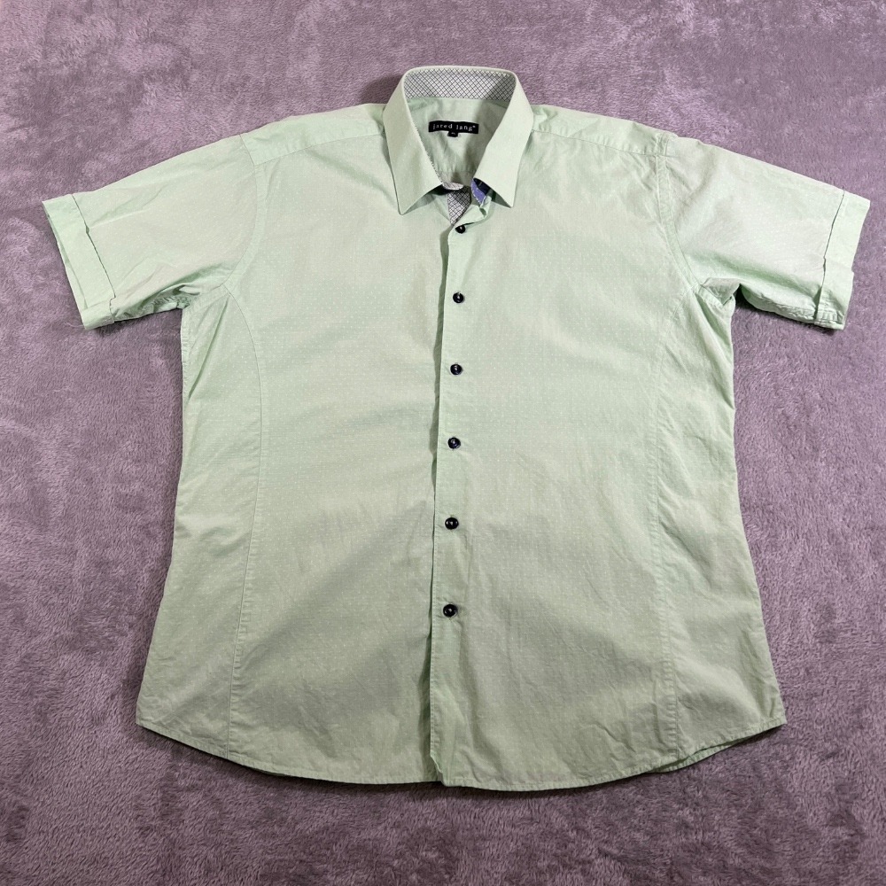 Jared Lang Button Up Shirt Mens‎ XL Green Short Sleeve Dobby Weave